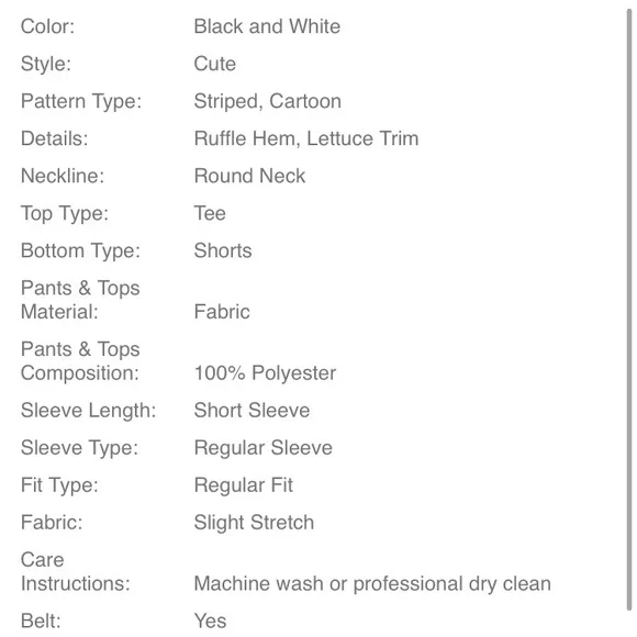 2pc Girl “Meow” Outfit With Belt | Black and White Stripes - Picture 6 of 12